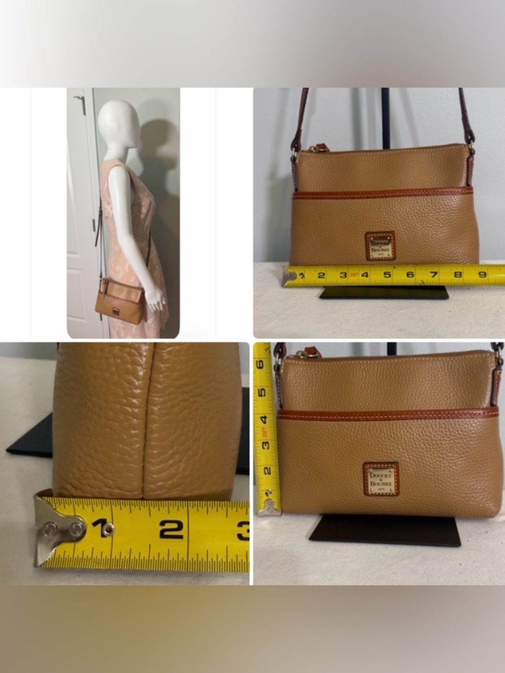 Dooney & Bourke Ginger Pouchette Crossbody Bag Caramel Pebble Leather Brown Trim - Picture 16 of 16